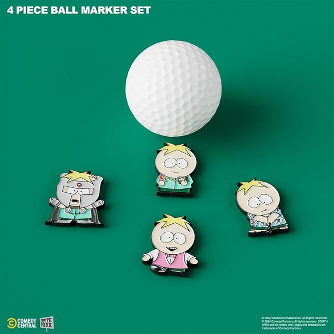 South Park Butters Golf Ball Marker – 4 Pack Set, Metal Enamel Magnetic Ball Markers with Hat Clips, Officially Licensed Collectible Golf Accessories and Gifts for Men and Women Golfers