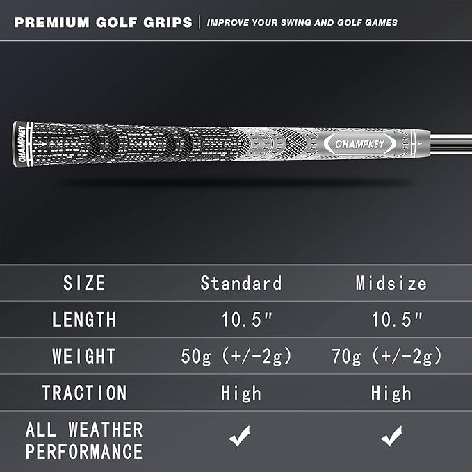 CHAMPKEY Premium Hybrid Golf Grips 13 Pack with All Repair Kits - All Weather Performance Golf Club Grips - High Traction and Control Half Corded Golf Grips for Men