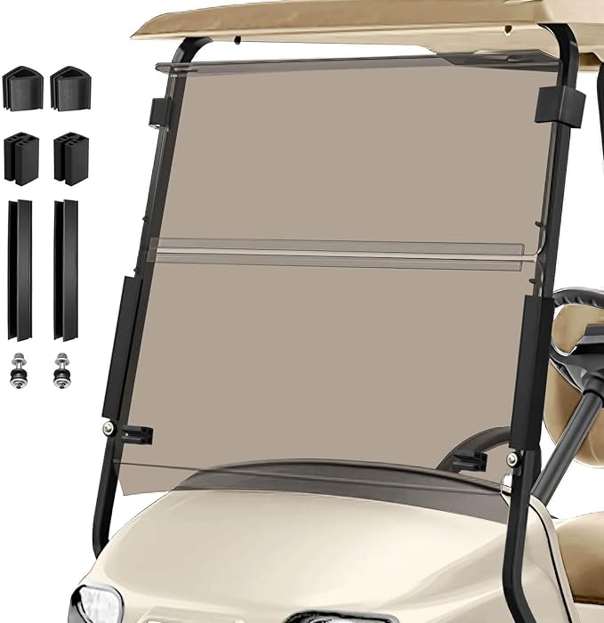 Tinted Golf Cart Windshield 3/16" (5MM) Thicken for 2014-Up EZGO TXT, 41.42" W ×34.64" H, Fits 1"×1" Square Rail Front Foldable Windscreen Glass Shatterproof & Shield UV, Scratch Resistant