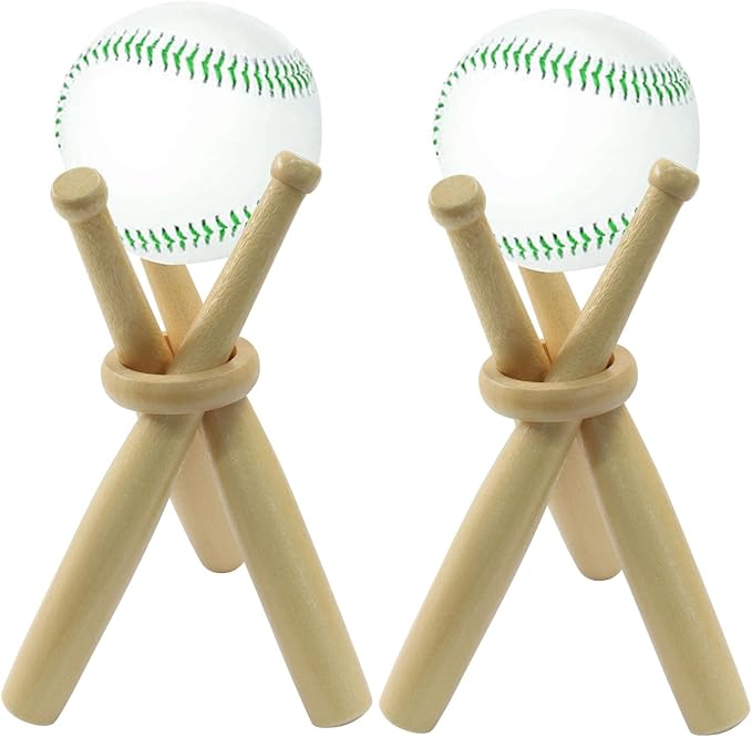 2 Pack Display Baseball Stand Holder, Wooden Holder Mini Stand, Sports Accessories for Sports Lovers/Friends