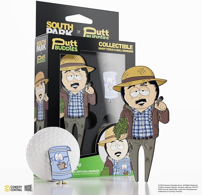South Park Farmer Randy Golf Divot Repair Tool for Golfers with Towelie, Removable Magnetic Ball Marker, Hat Clip and Collectible Tin, Officially Licensed Golf Course Accessories