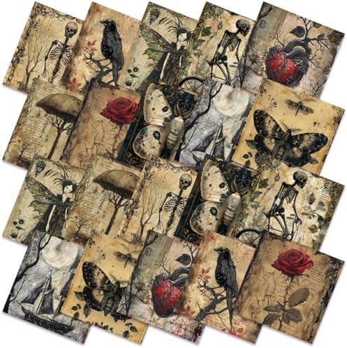 Hahafelt 10 Pcs Halloween Gothic Skull Crow Quilting Fabric 20 x 20 Inch