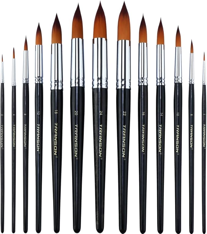 Transon 13pcs Round Paint Brush Set Synthetic Bristle Complete Round Brush Set by Transon