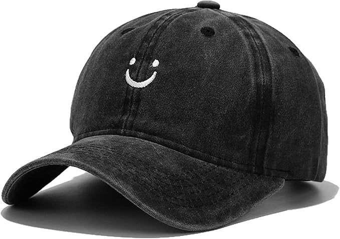 Smile Face Baseball Cap Vintage Distressed Low Profile Unstructured Cotton Dad Hat Adjustable for Women Men