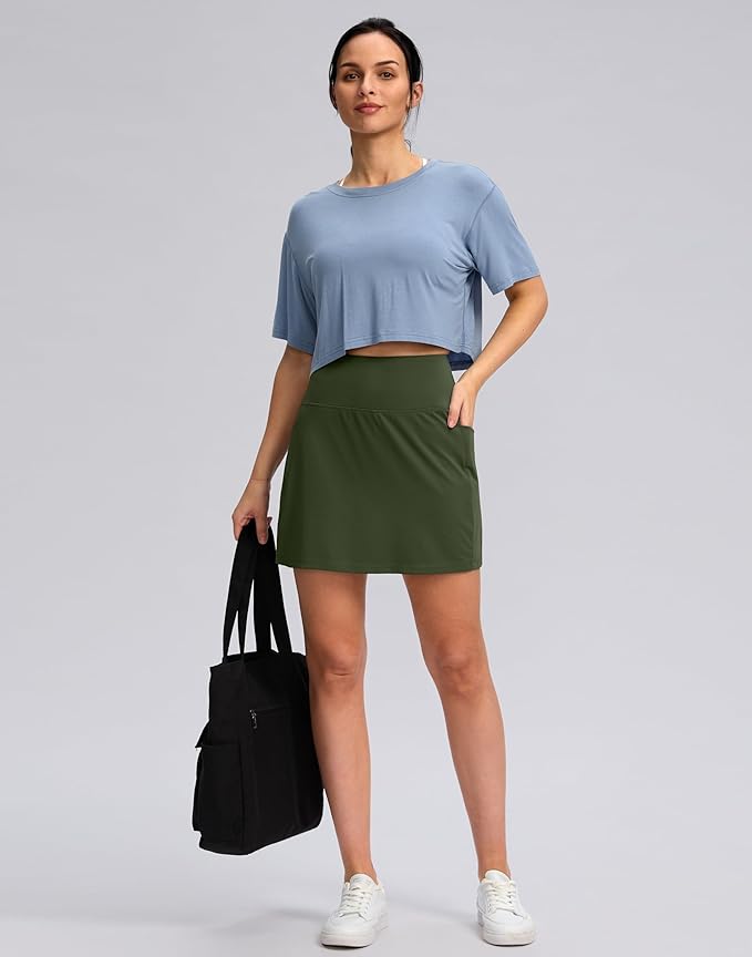 Women's Golf Skirts Skort 4 Side Pockets High Waisted Stretchy Tennis Skirt with Short Athletic Casual
