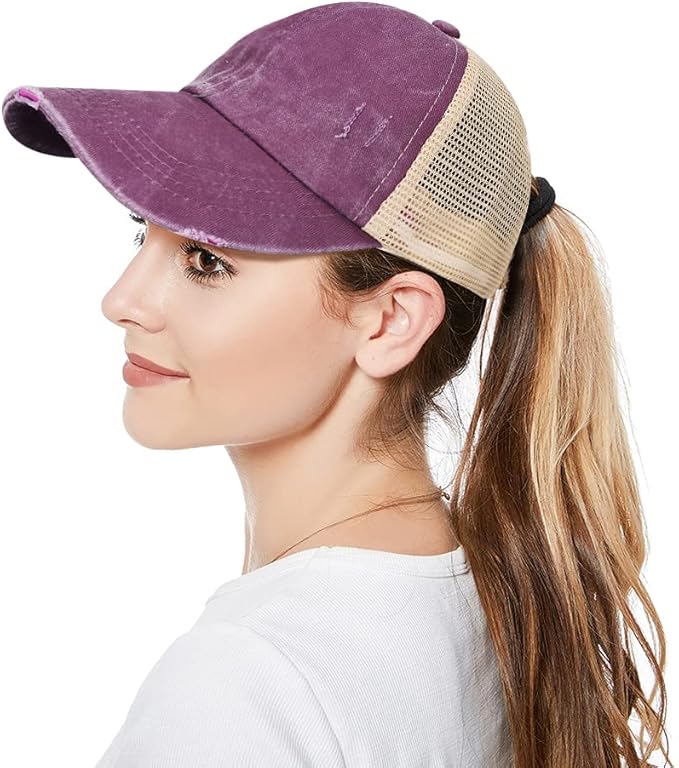 Criss Cross Hat Washed Distressed Baseball Cap Ponytail Hat High Messy Bun Ponycap for Women