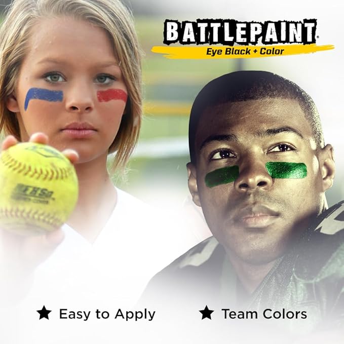 EyeBlack BattlePaint – Bright Colored Under Eye Black Grease for Pro Athletes and Super Fans – Baseball, Softball, Football – 2 Sticks