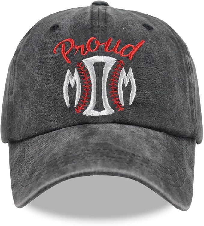 Funny Proud Softball Mom Hat for Women, Adjustable Embroidered Distressed Washed Cotton Baseball Mom Cap