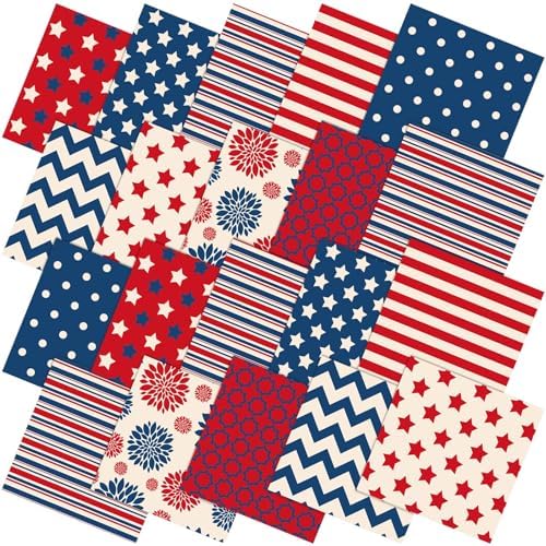 Hahafelt 10 Pcs Vintage Patriotic Quilting Fabric Bundles 20 x 20 Inch