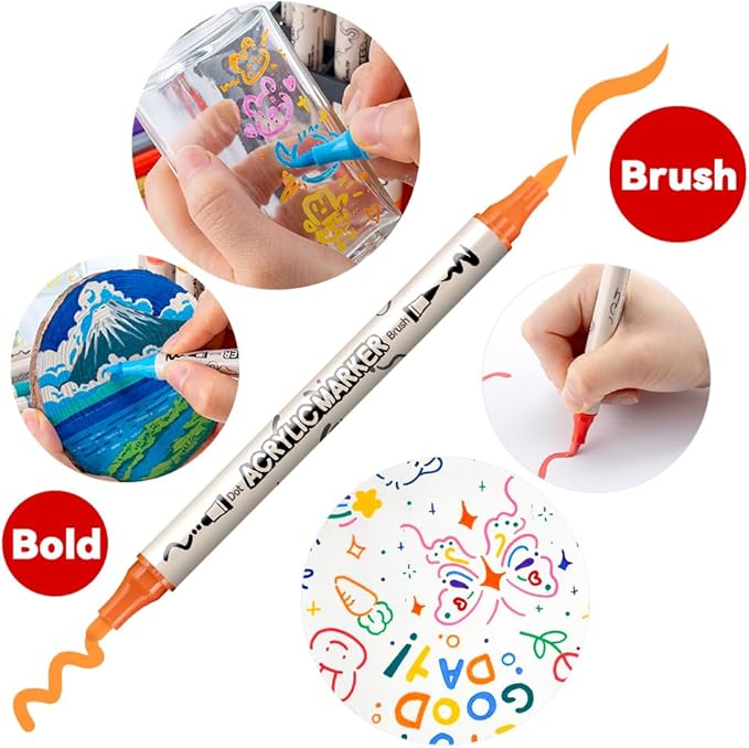 TRANSON 12 Colors Bold and Brush Dual-tip Acrylic Paint Marker Pen Set - Image 3