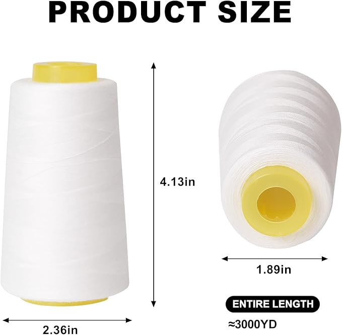 Sewing Thread Cone Set, 3 Pack Serger Thread, 3000 Yards Each, All Purpose - Image 2