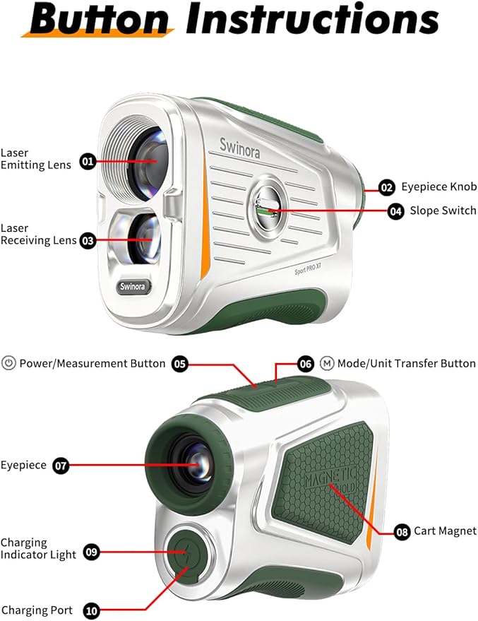 Magnetic Golf Rangefinder with Slope – 7X Magnification, 1300Y Range Finder Golf for All Levels, Fast Flag Lock Vibration, Rechargeable, Waterproof Golf Accessories for Men and Women