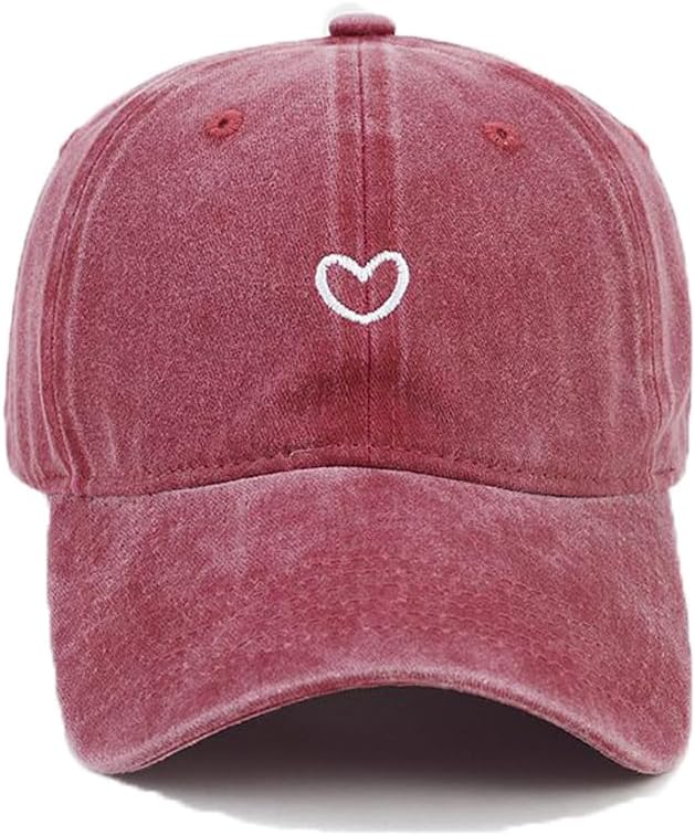 Cute Heart Hats for Women Vintage Washed Cotton Embroidered Baseball Cap Adjustable Low Profile Dad Hat