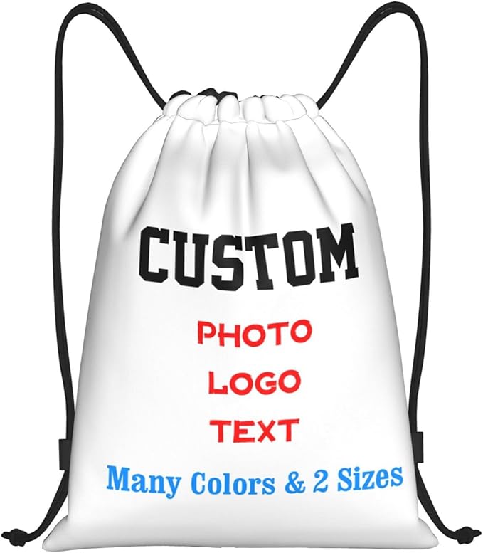 Customized Drawstring Bags with Your Own Design Photo/Logo/Text, Personalized Drawstring Backpack Sports String Bag Sport Gym Shoulders Rucksack for Kids Boys Girls Adults Women Men, Small