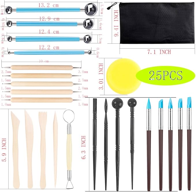 Clay Tools for Pottery Ceramic Sculpting, Yagugu 25Pcs Basic Wood Ceramics - Image 2