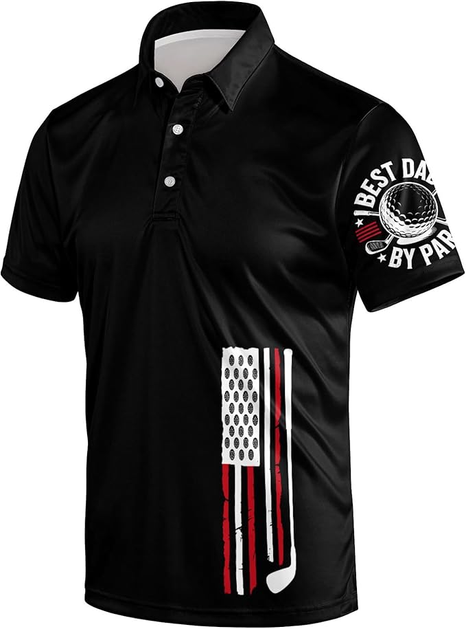 Golf Polo Shirts for Men Funny Print Short Sleeve Golf Shirts Performance Golf Polos