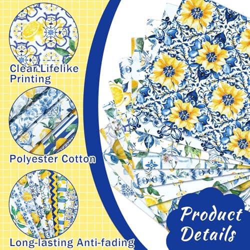 Hahafelt 10Pcs 18"x22" Lemon Fat Quarter Chinoiserie Quilting Fabric Bundle