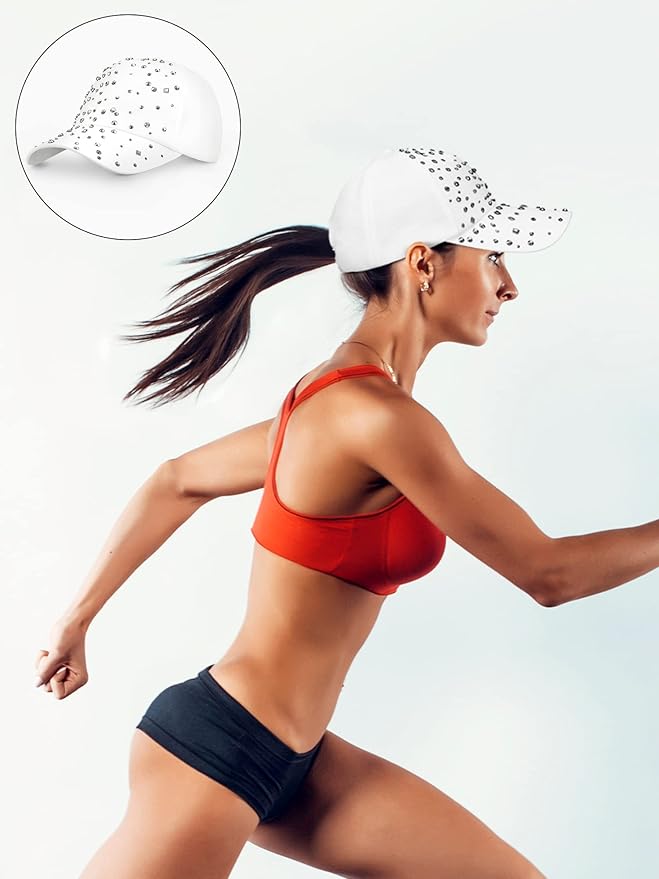 Loopeer 2 Pcs Adjustable Breathable Rhinestone Baseball Cap for Women Men Sequins Casual Sports Cap Rhinestone Hat