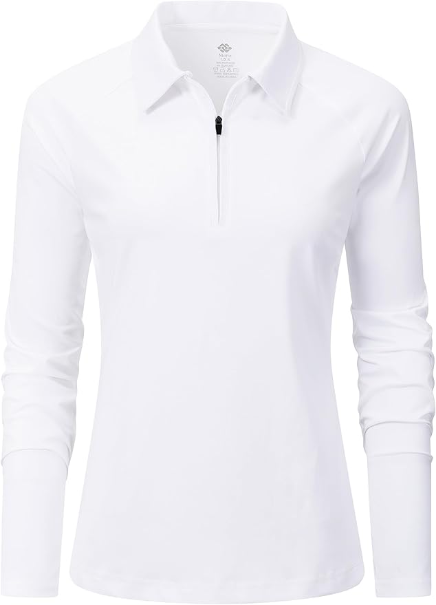 MoFiz Women's Golf Polo Shirt Long Sleeve Collared 1/4 Zip Stretch Soft Athletic Tops for Tennis Hiking & Outdoor Sports