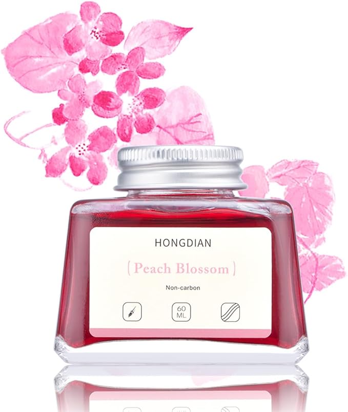 Hongdian Fountain Pen Bottled Ink Peach Blossom Color, 60ml Non Carbon Inkwell by Asvine