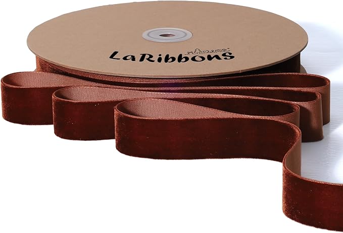 LaRibbons Thin Velvet Ribbon 1 Inch x 25 Yards, Copper Velvet Ribbon by LaRibbons