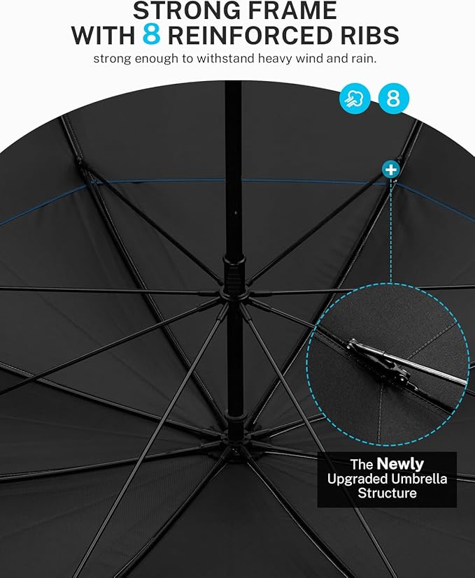 Gonex 54/62/68/72/80 Inch Extra Large Golf Umbrella, Automatic Open Travel Rain Umbrella with Windproof Water Resistant Double Canopy, Oversize Vented Umbrellas for 2-3 Men and UV Protection, Multiple Colors