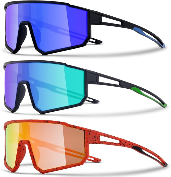 3PACK Kids Sunglasses for 6-14 Boys Girls, Youth Baseball and Cycling UV400 Protection Goggles