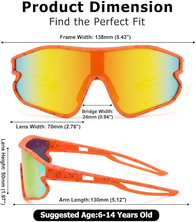 Kids Baseball Sunglasses - Youth Baseball Sunglasses for Boys Girls - Sports Softball Shades Age 6-14