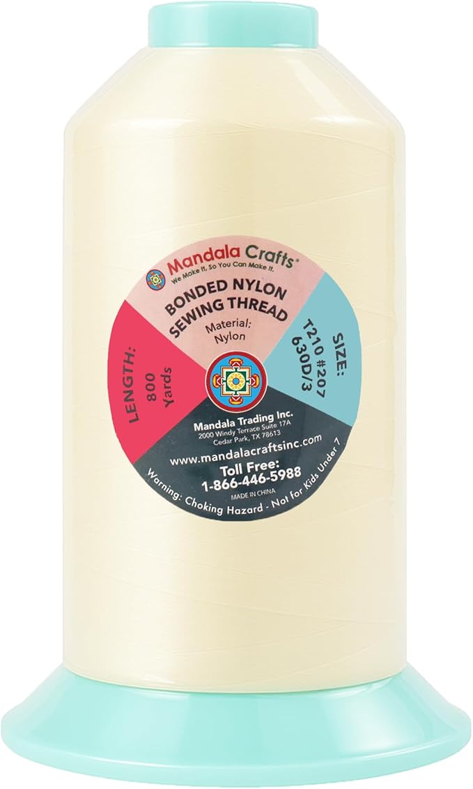 Mandala Crafts Size 207 630D T210 Bonded Nylon Thread Ivory Heavy Duty Sewing - Image 3