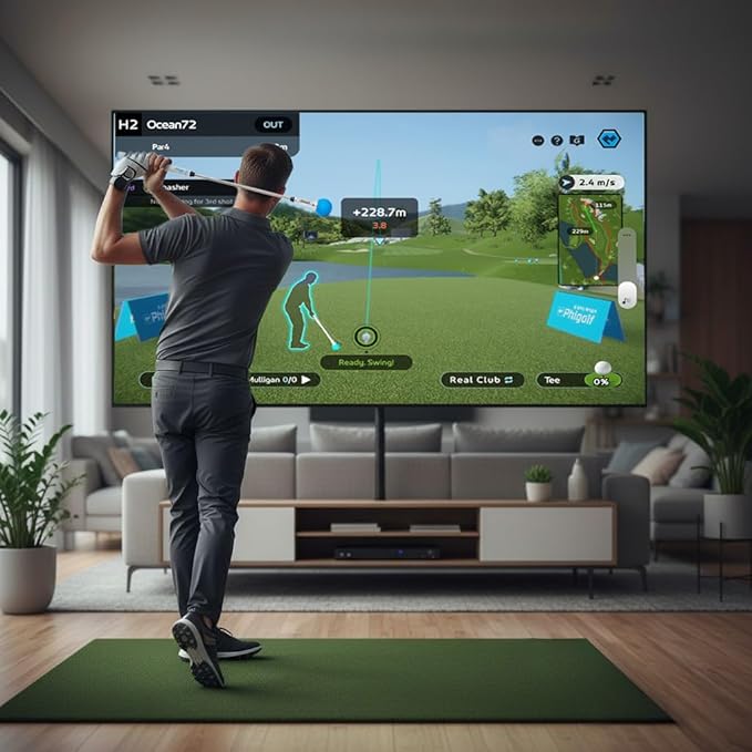 PHIGOLF Home Golf Game Simulator: Enjoy Interactive Golf with Motion Sensor & Swing Stick for Indoor & Outdoor Fun – 38,000+ Courses Worldwide, Compatible with Android, iOS, App & E6 Connect