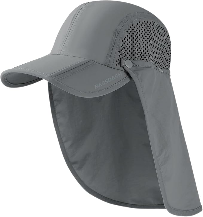 BASSDASH UPF 50+ Foldable Fishing Hat Baseball Cap with Removable Neck Flap Portable for Men Women Golf Hiking