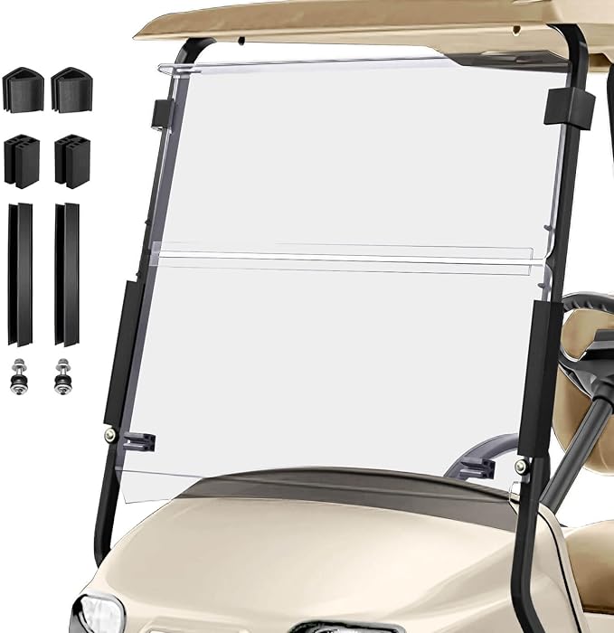 Clear Golf Cart Windshield 3/16" (5MM) Thicken for 2014-Up EZGO TXT, 41.42" W ×34.64" H, Fits 1"×1" Square Rail Front Foldable Windscreen Glass Shatterproof & Shield UV, Scratch Resistant