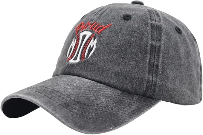 Funny Proud Softball Mom Hat for Women, Adjustable Embroidered Distressed Washed Cotton Baseball Mom Cap