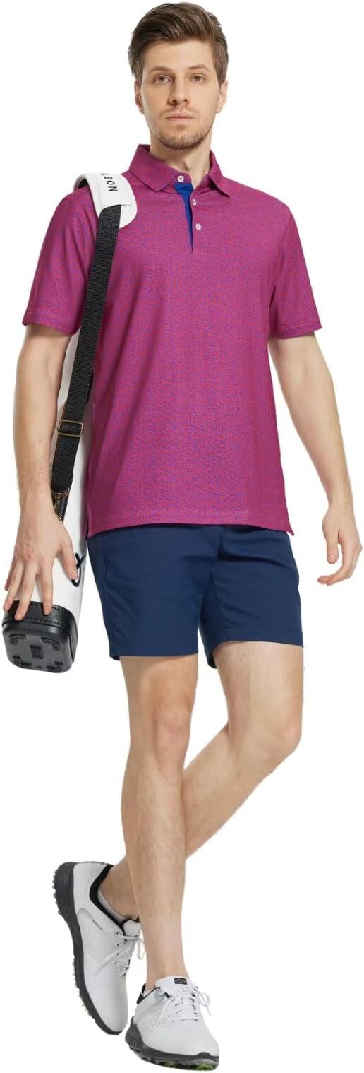 M MAELREG Mens Golf Shirt Short Sleeve Dry Fit Print Moisture Wicking Performance Patterns Collared Polo Shirt