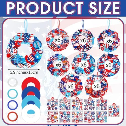 Hollowfly 48 Sets Patriotic Craft Kit, 4th of July Wreath DIY Paper