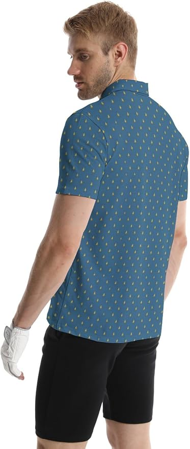 HUURAY Funny Golf Polos for Men Funny Print Short Sleeve Shirts Quick Dry Polo Shirts Hawaiian Shirt Performance Golf Outfits