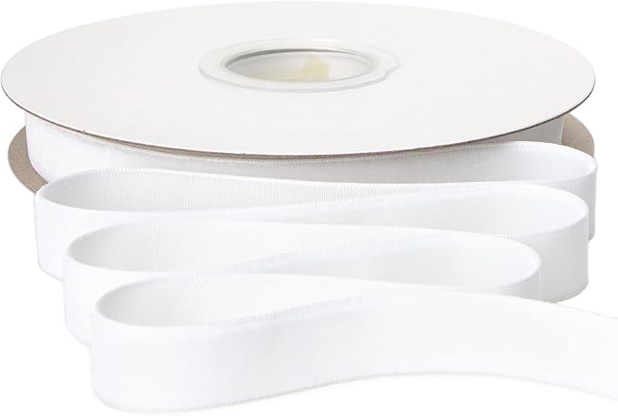 Ribbli Polyester White Velvet Ribbon, 5/8 Inches Continuous10-Yard Spool by Ribbli