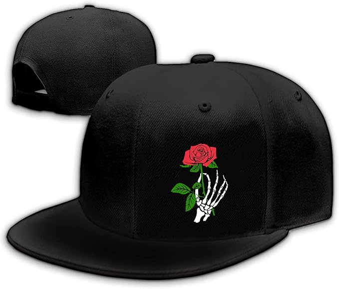 Skull Finger Flat Bill Hats for Men Black Mens Snapback Hat Baseball Cap Fitted Hat Rock N Roll Skeleton Hand Snap Backpack