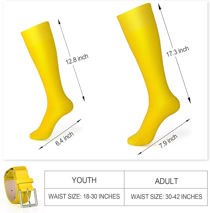 XZQTIVE Baseball Softball Socks and Baseball Softball Belt Combo Set Knee-High Soccer Socks for Kids Youth Adult