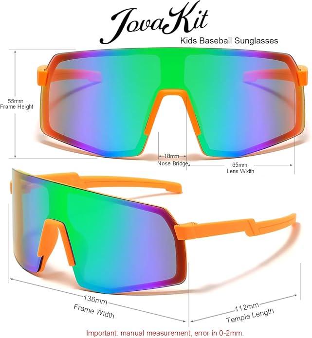 JOVAKIT Kids Baseball Sunglasses for Boys Girls Age 3-13, Youth Baseball Sun Glasses UV400 Sports Cycling Shades