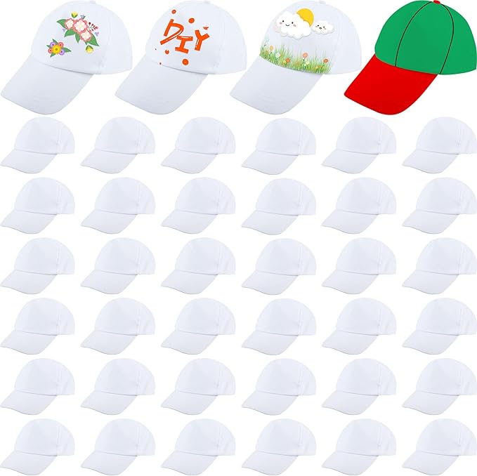 40 Pcs DIY Painting Baseball Caps Adjustable Baseball Hats Plain Blank Cap for Adult Kids Outdoor Sports