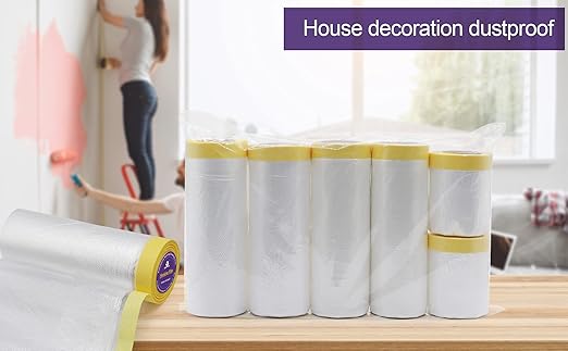 BOMEI PACK 6Rolls Pre-Taped Masking Film, Tape and Drape - Image 3