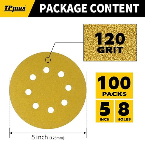 100PCS 5 Inch 120 Grit 125mm 8 Hole Sanding Discs Sandpaper - Image 2