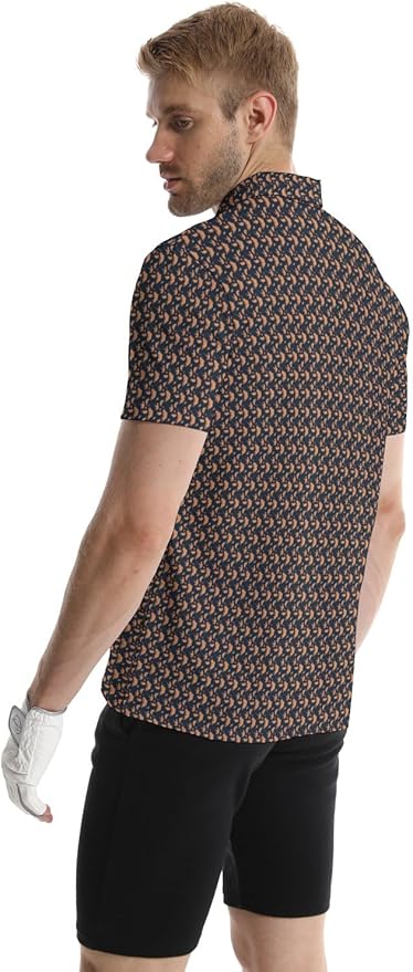 HUURAY Funny Golf Polos for Men Funny Print Short Sleeve Shirts Quick Dry Polo Shirts Hawaiian Shirt Performance Golf Outfits