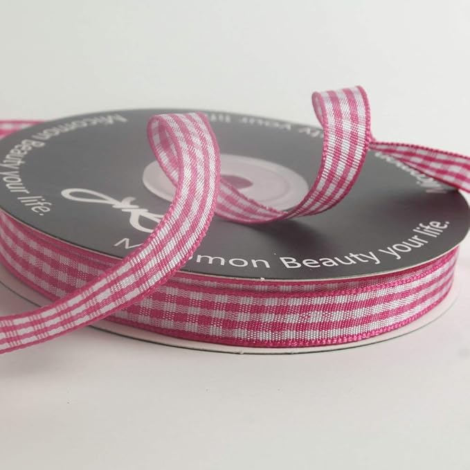 Pink and White Gingham Ribbon Hot Pink Gingham Ribbon 25 Yards Each Roll 100% - Image 3