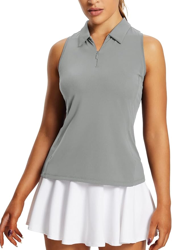 BALEAF Women's Golf Shirts Tank Tops Sleeveless Tennis Polo Racerback with Zipper Collar Athletic Tanks Quick Dry