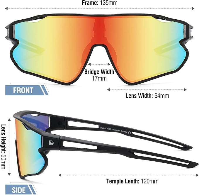 DUCO Kids Sunglasses Youth Baseball Sun Glasses Lightweight TR90 Frame UV400 Sports Cycling Shades for Boys Girls DK268