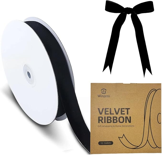 15 Yards Velvet Ribbon 1 Inch Single Face Black Velvet Ribbon Spool Prefect by Winjeto