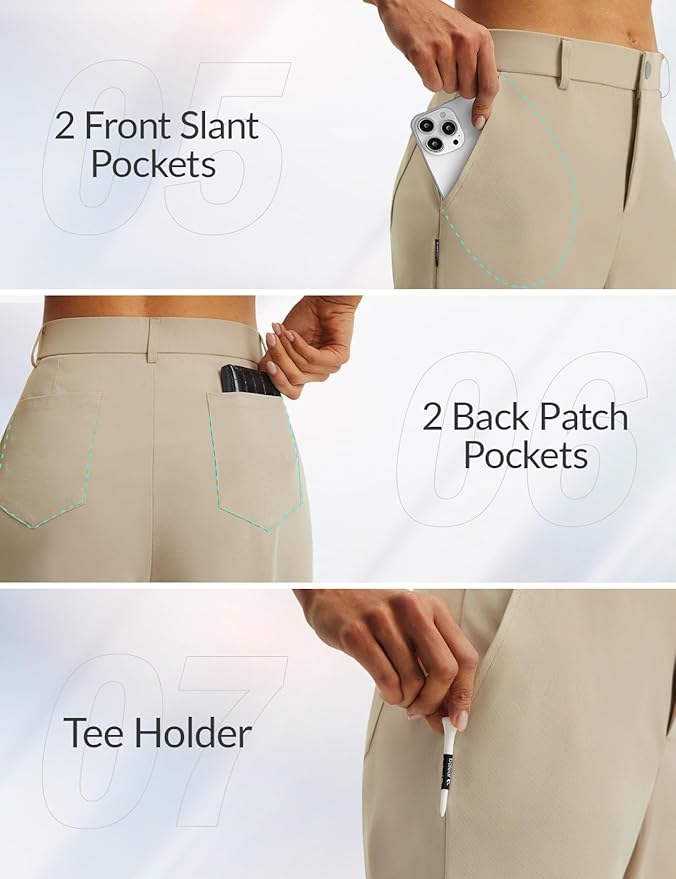 baleaf Women's Golf Pants Straight Leg Stretch Work Travel Pant with Pockets Dressy Bussiness Casual Slacks UPF 50+