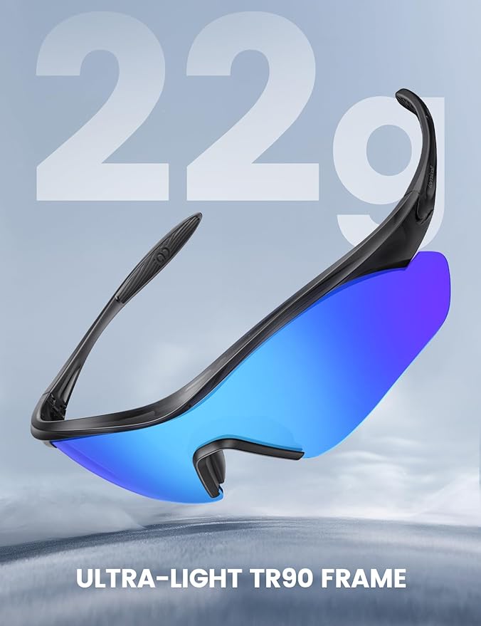 Lamicall 22g Polarized Sports Sunglasses - UV400 Protection Men Women Sun Glasses for Running Cycling Fishing Golf Driving